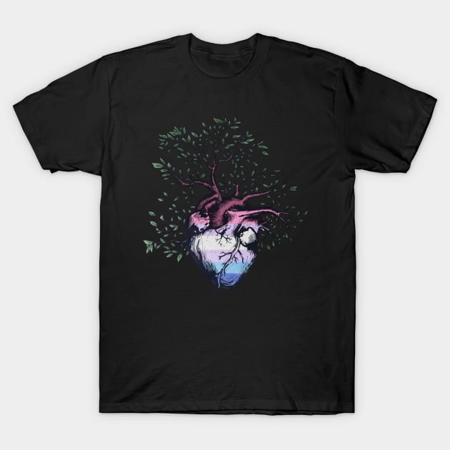 Bigender Heart Tree of Life T-Shirt by Psitta